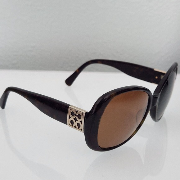 Coach S2026 Woman Sunglasses Tortoise Brown Round Wrap Frame Signature Gold C - Picture 8 of 14